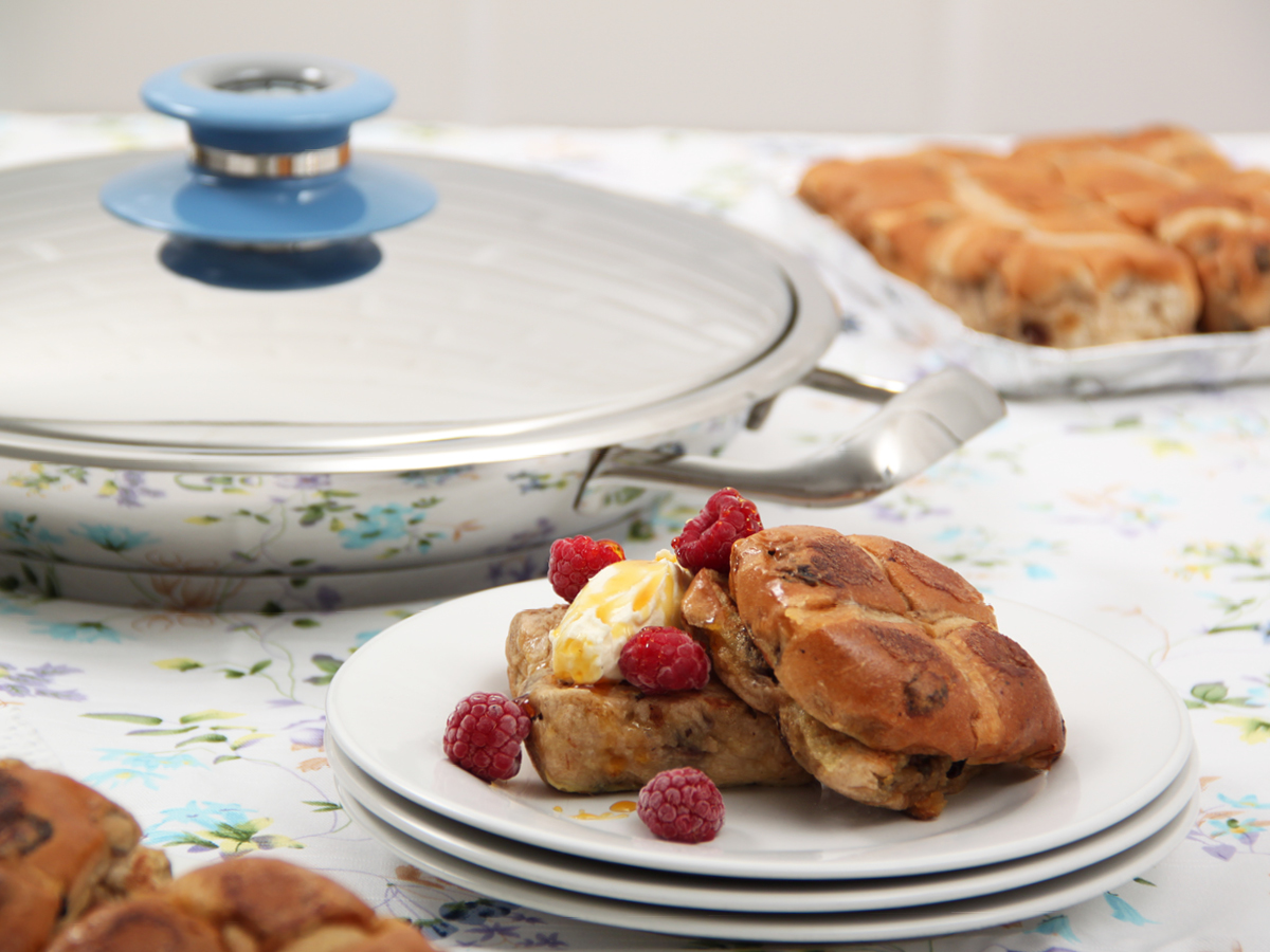 Hot cross bun french toast in AMC Cookware